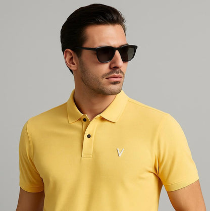 Vuoto Sunburst Yellow Polo T-Shirt for Men | Premium Cotton | Modern Streetwear Fit
