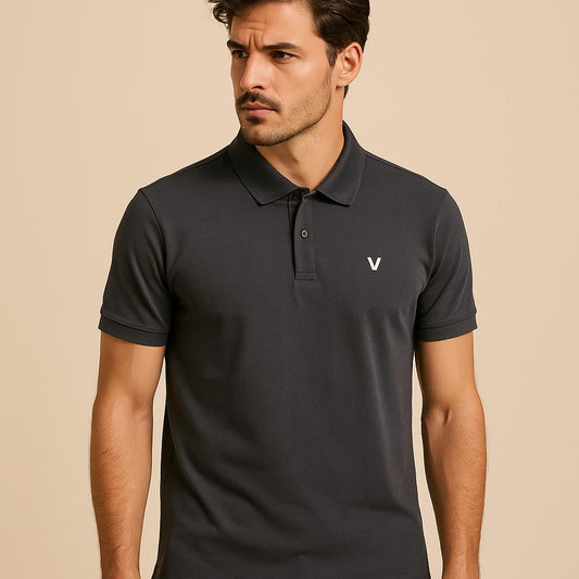 Vuoto Charcoal Grey Polo T-Shirt for Men | Premium Cotton | Modern Streetwear Fit