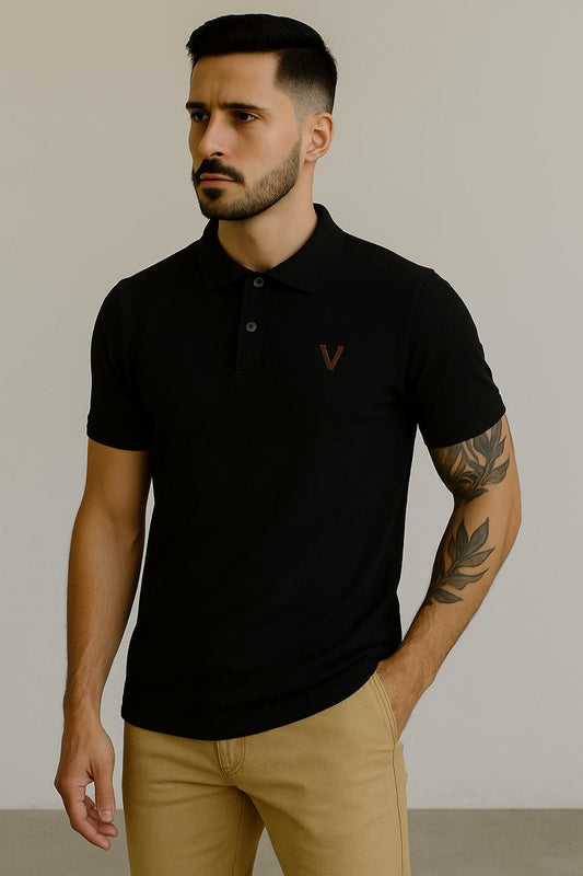 VUOTO Men's Black Polo T-Shirt – Premium Cotton | Slim Fit Timeless Essential