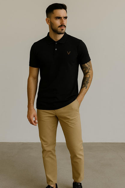 VUOTO Men's Black Polo T-Shirt – Premium Cotton | Slim Fit Timeless Essential