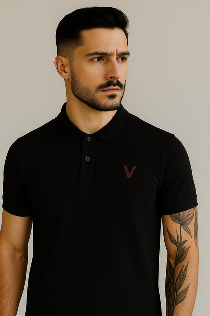 VUOTO Men's Black Polo T-Shirt – Premium Cotton | Slim Fit Timeless Essential