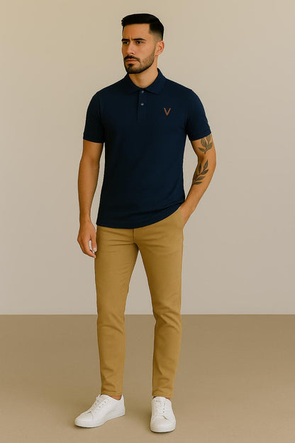 VUOTO Men's Navy Blue Polo T-Shirt – Premium Cotton | Slim Fit Urban Classic