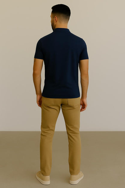 VUOTO Men's Navy Blue Polo T-Shirt – Premium Cotton | Slim Fit Urban Classic