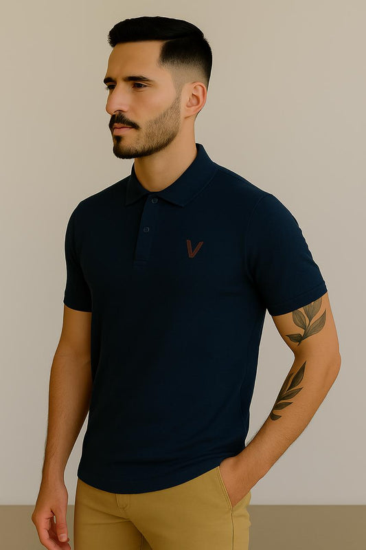 VUOTO Men's Navy Blue Polo T-Shirt – Premium Cotton | Slim Fit Urban Classic