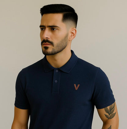 VUOTO Men's Navy Blue Polo T-Shirt – Premium Cotton | Slim Fit Urban Classic