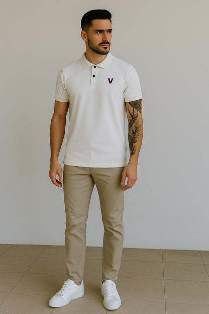 VUOTO Men's White Polo T-Shirt – Premium Cotton Slim Fit | Clean Minimal Streetwear