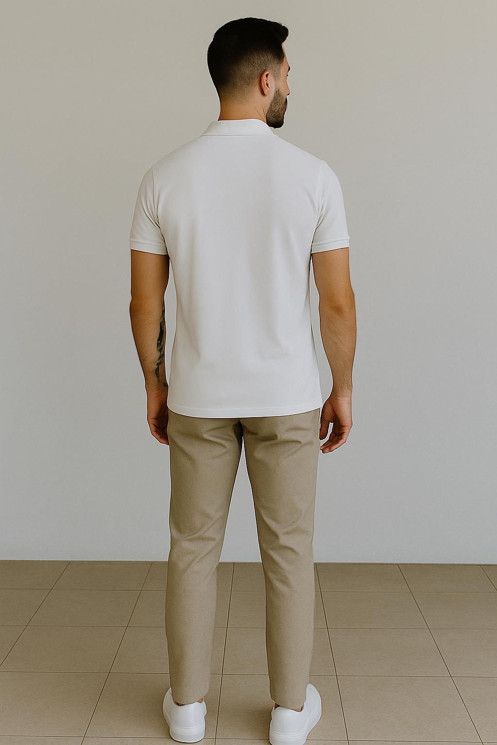 VUOTO Men's White Polo T-Shirt – Premium Cotton Slim Fit | Clean Minimal Streetwear