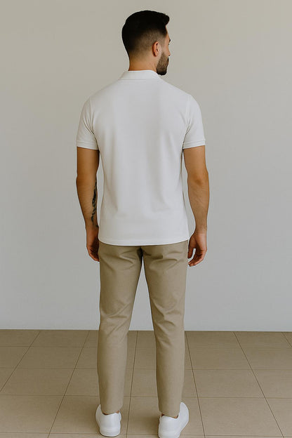 VUOTO Men's White Polo T-Shirt – Premium Cotton Slim Fit | Clean Minimal Streetwear