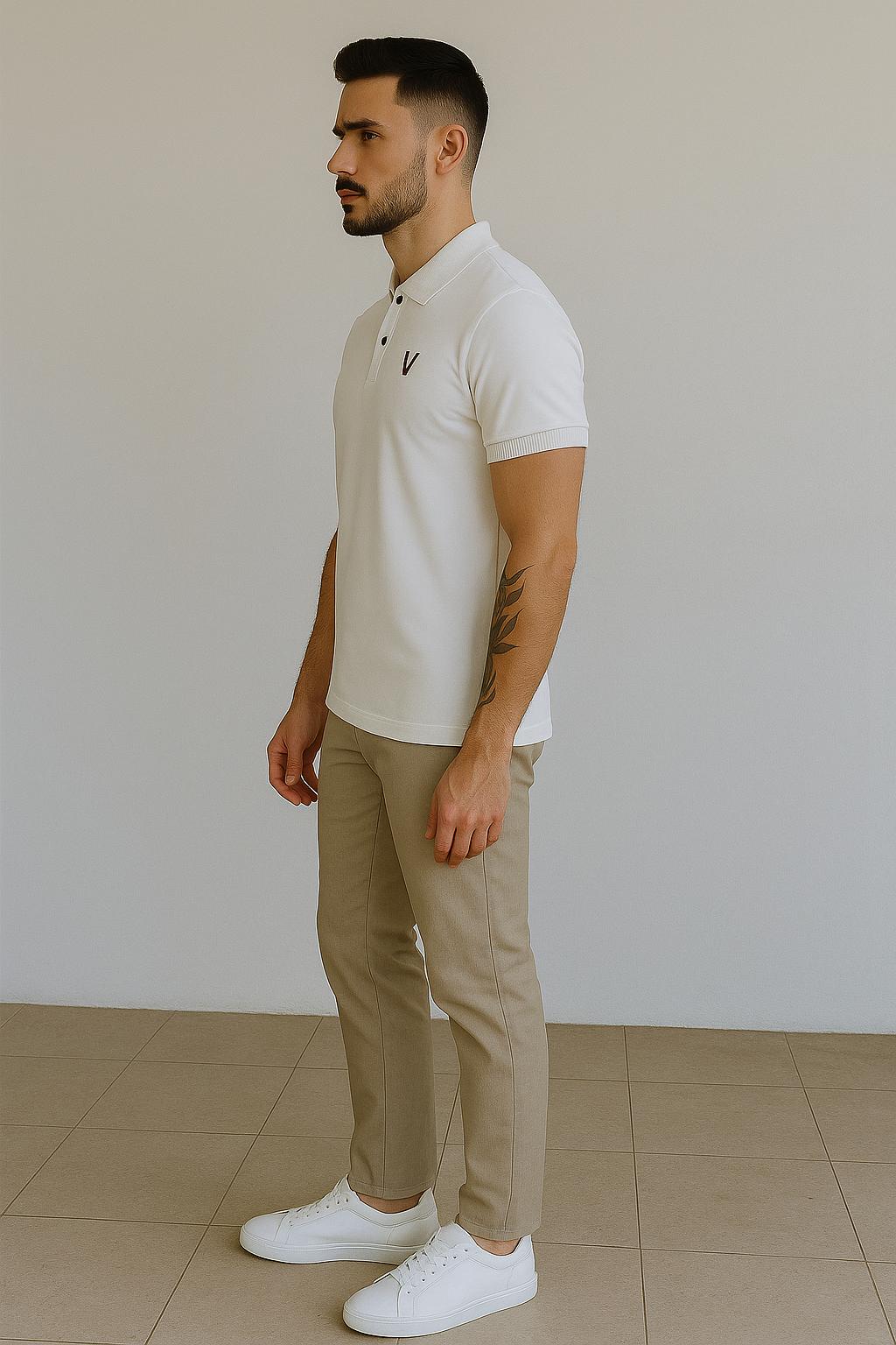 VUOTO Men's White Polo T-Shirt – Premium Cotton Slim Fit | Clean Minimal Streetwear