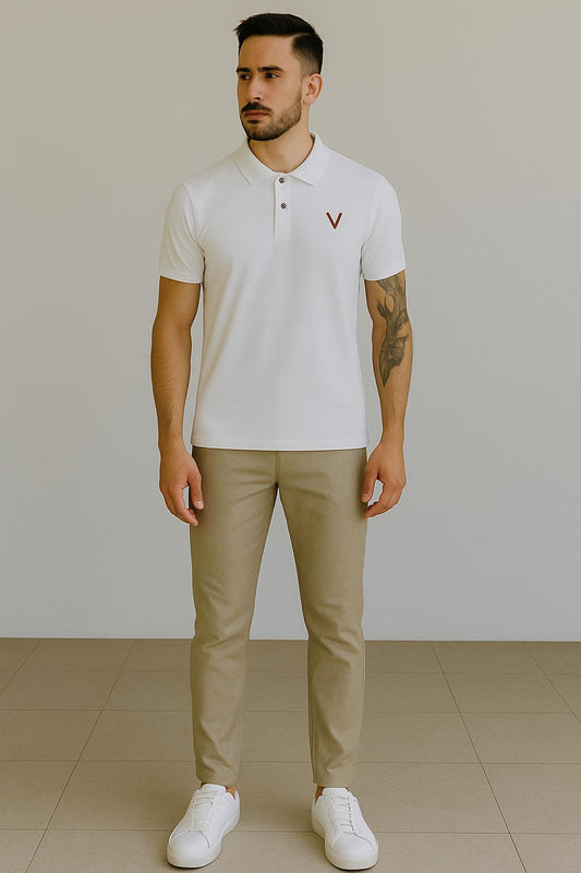 VUOTO Men's White Polo T-Shirt – Premium Cotton Slim Fit | Clean Minimal Streetwear