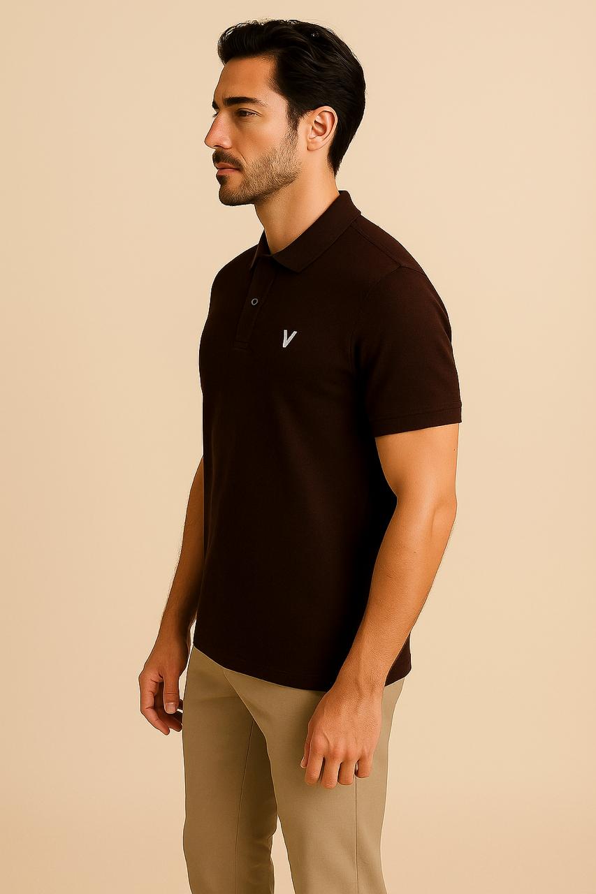 VUOTO Men's Dark Brown Polo T-Shirt – Premium Cotton | Timeless Slim Fit Classic