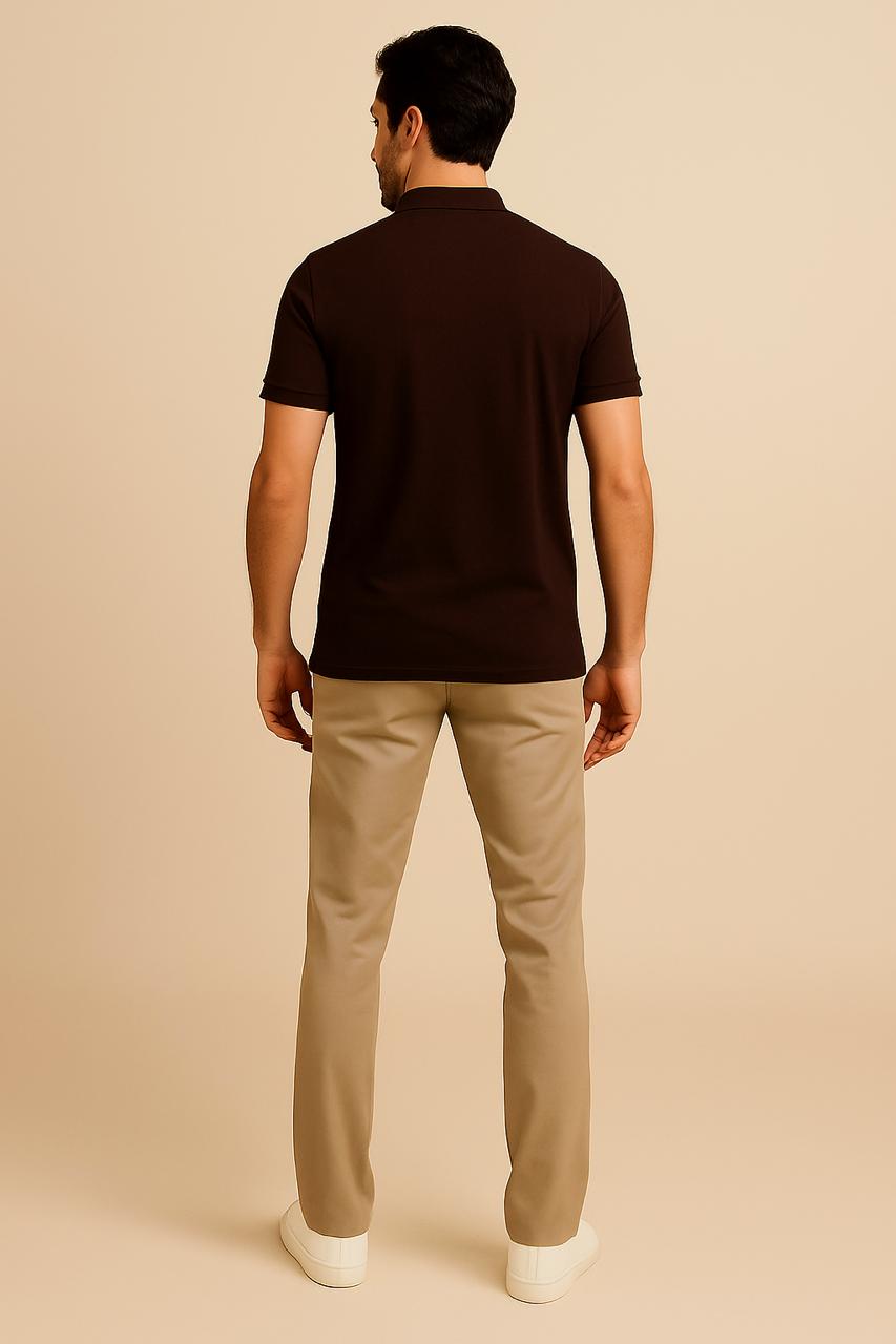 VUOTO Men's Dark Brown Polo T-Shirt – Premium Cotton | Timeless Slim Fit Classic