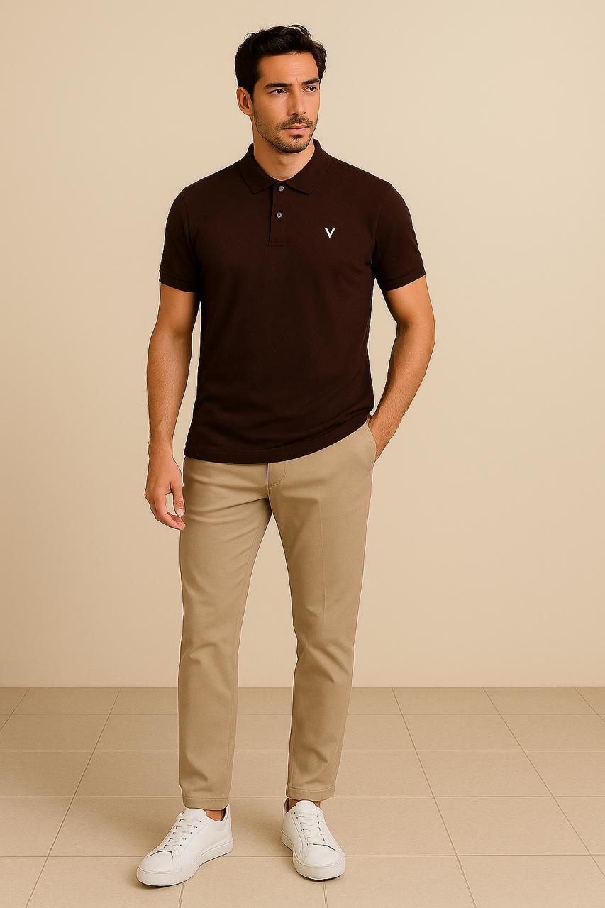VUOTO Men's Dark Brown Polo T-Shirt – Premium Cotton | Timeless Slim Fit Classic