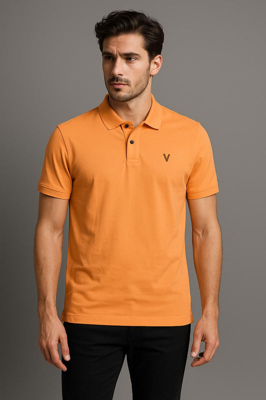 VUOTO Men's Orange Polo T-Shirt – Premium Cotton Slim Fit | Smart Casual Style