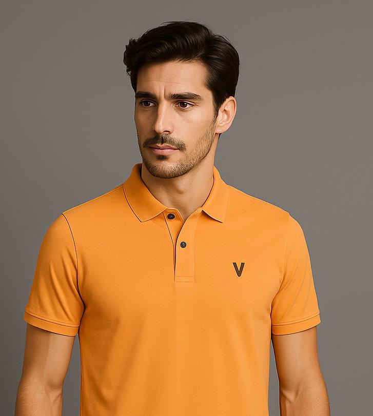 VUOTO Men's Orange Polo T-Shirt – Premium Cotton Slim Fit | Smart Casual Style