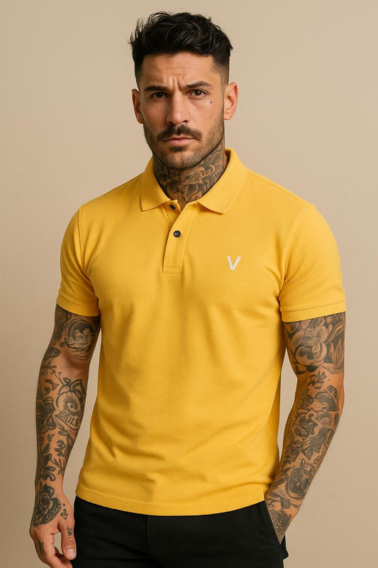 VUOTO Men's Yellow Polo T-Shirt – Premium Cotton Slim Fit | Stylish Everyday Wear
