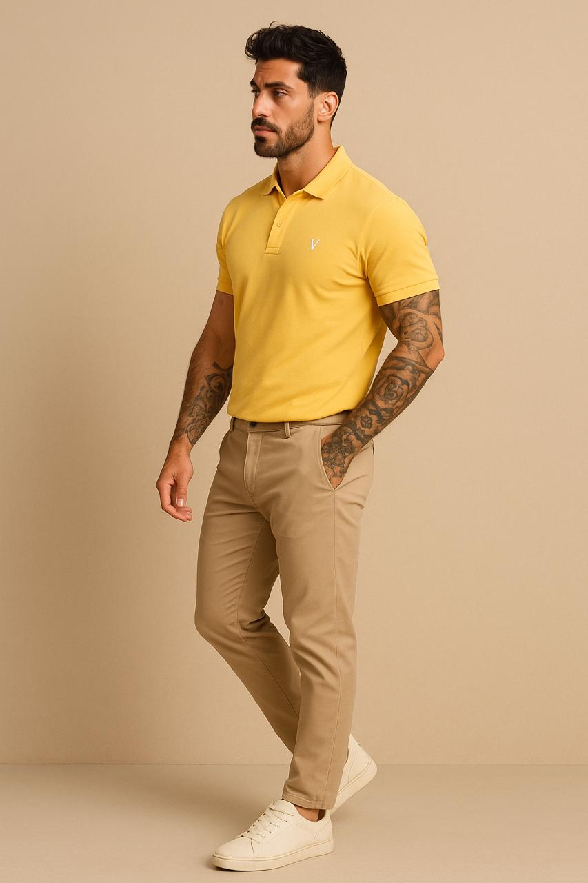 VUOTO Men's Yellow Polo T-Shirt – Premium Cotton Slim Fit | Stylish Everyday Wear