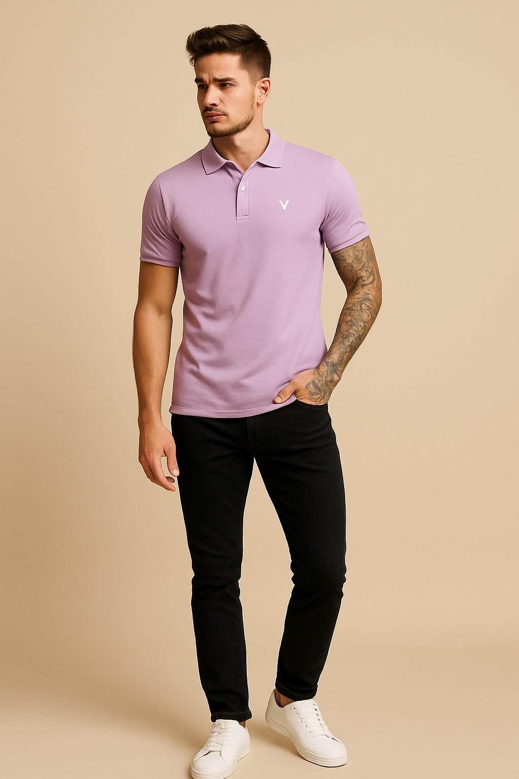 VUOTO Men's Lavender Polo T-Shirt – Premium Cotton Slim Fit Casual Wear