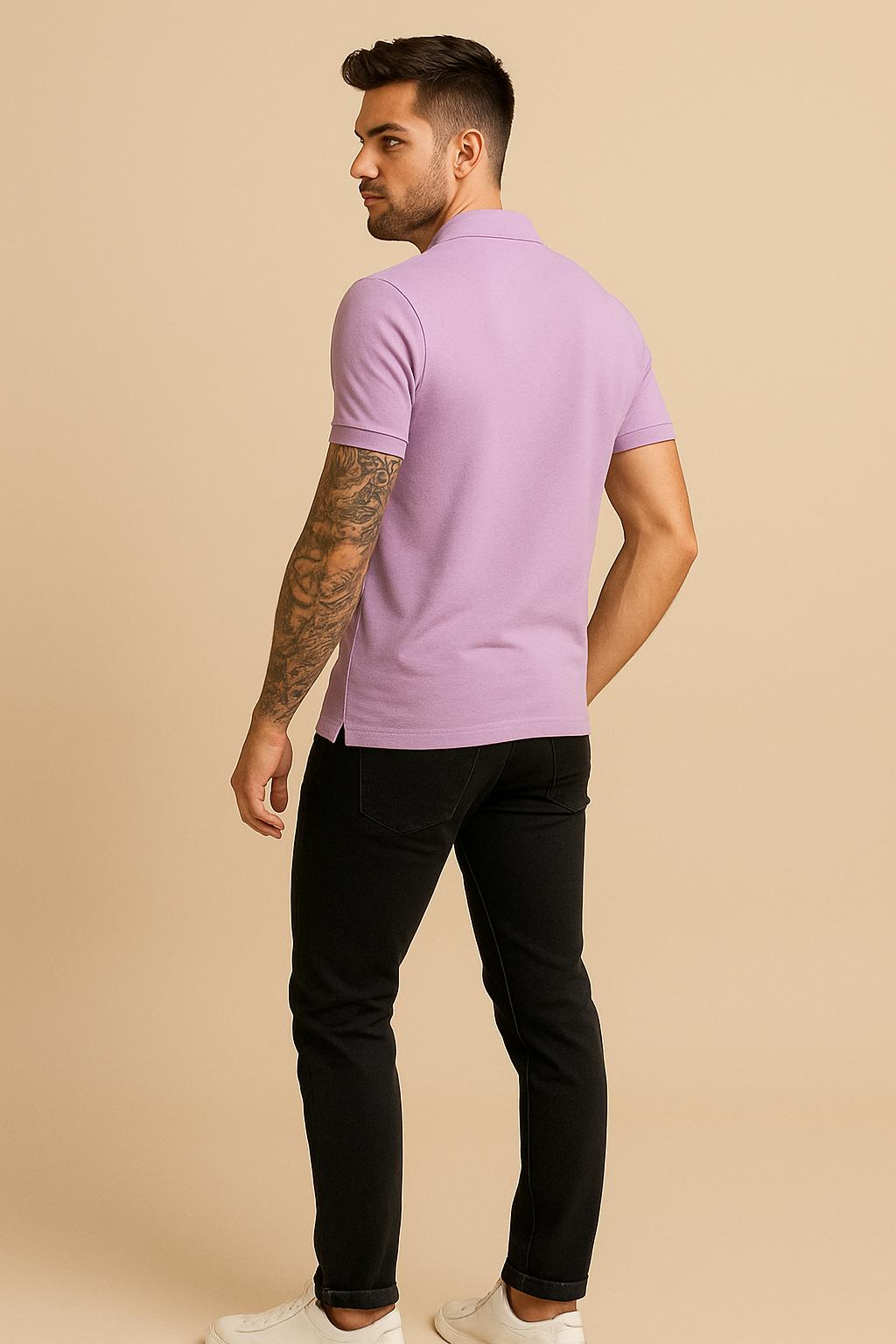 VUOTO Men's Lavender Polo T-Shirt – Premium Cotton Slim Fit Casual Wear